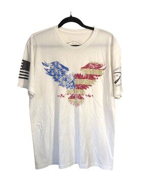 Grunt Style White Patriotic T-Shirt With American Flag Eagle Print Size Large